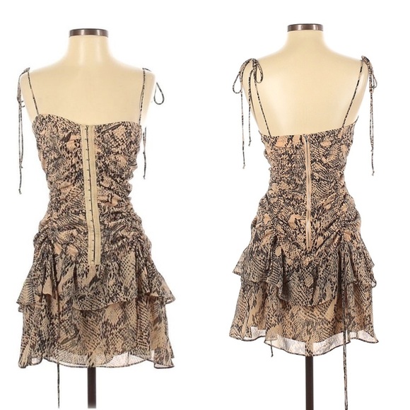 Skylar + Madison Snake Print Cinched Mini Ruffle Dress Retro Frill Sleeveless S - Picture 6 of 8